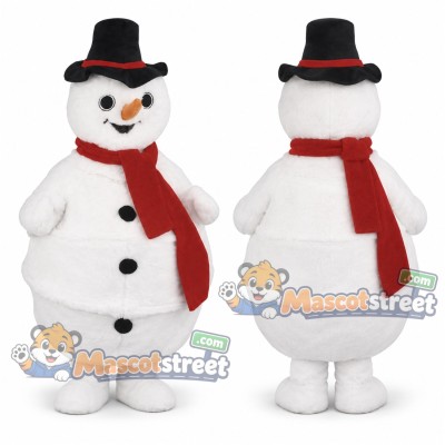Snowman Mascot Costume with Red Scarf and Black Hat Snowman Mascot Costume with Red Scarf and Black Hat