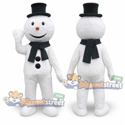 Snowman Mascot Costume with Black Scarf and Top Hat Snowman Mascot Costume with Black Scarf and Top Hat
