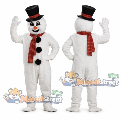 Snowman Mascot Costume with Red Scarf and Tall Black Hat Snowman Mascot Costume with Red Scarf and Tall Black Hat