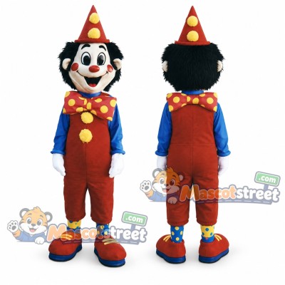 Clown Mascot Costume with Polka Dot Shirt and Orange Overalls Clown Mascot Costume with Polka Dot Shirt and Orange Overalls
