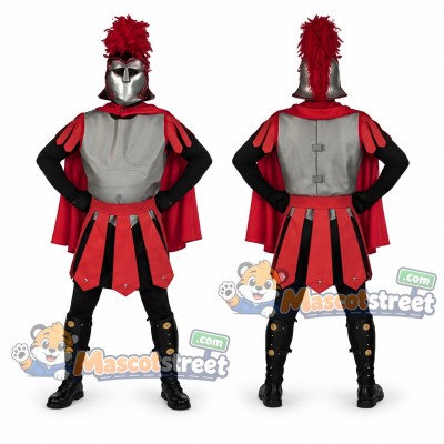 Spartan Warrior Mascot Costume with Red and Silver Armor Spartan Warrior Mascot Costume with Red and Silver Armor