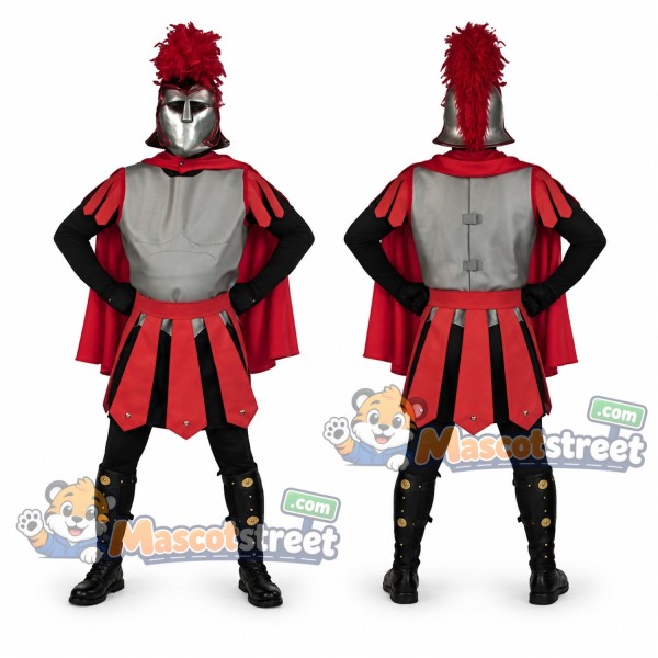 Spartan Warrior Mascot Costume with Red and Silver Armor