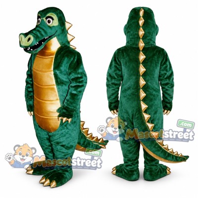 Green Alligator Mascot Costume with Gold Belly