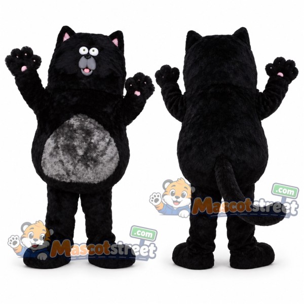 Black Cat Mascot Costume with Gray Belly
