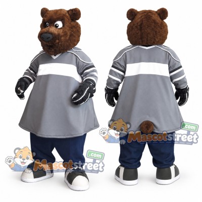 Brown Bear Mascot Costume with Gray Sports Jersey Brown Bear Mascot Costume with Gray Sports Jersey