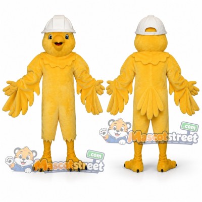 Yellow Canary Mascot Costume with White Hard Hat Yellow Canary Mascot Costume with White Hard Hat