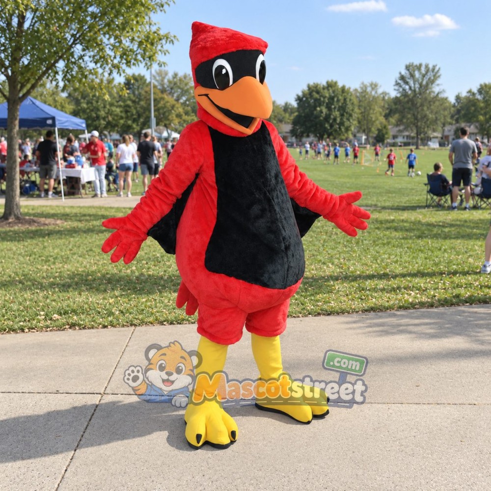 Red Cardinal Mascot Costume with Black Chest Red Cardinal Mascot Costume with Black Chest