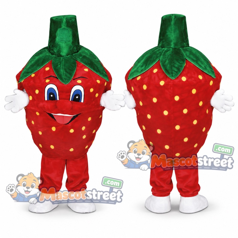 Red Strawberry Mascot Costume with Green Leaf Collar Red Strawberry Mascot Costume with Green Leaf Collar