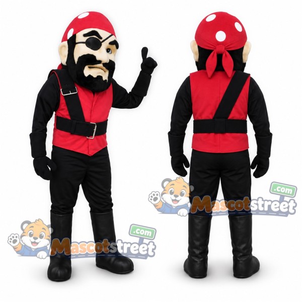 Pirate Mascot Costume with Black Outfit and Red Sash