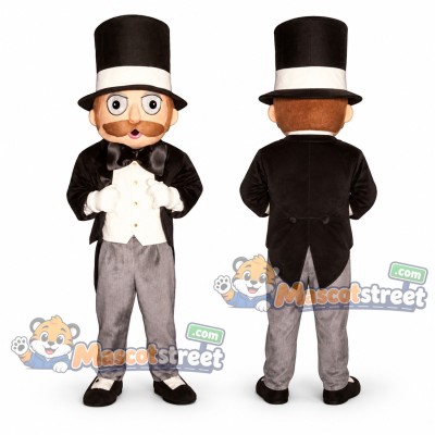 Gentleman Mascot Costume with Black Tailcoat and Top Hat Gentleman Mascot Costume with Black Tailcoat and Top Hat
