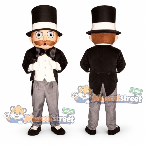 Gentleman Mascot Costume with Black Tailcoat and Top Hat