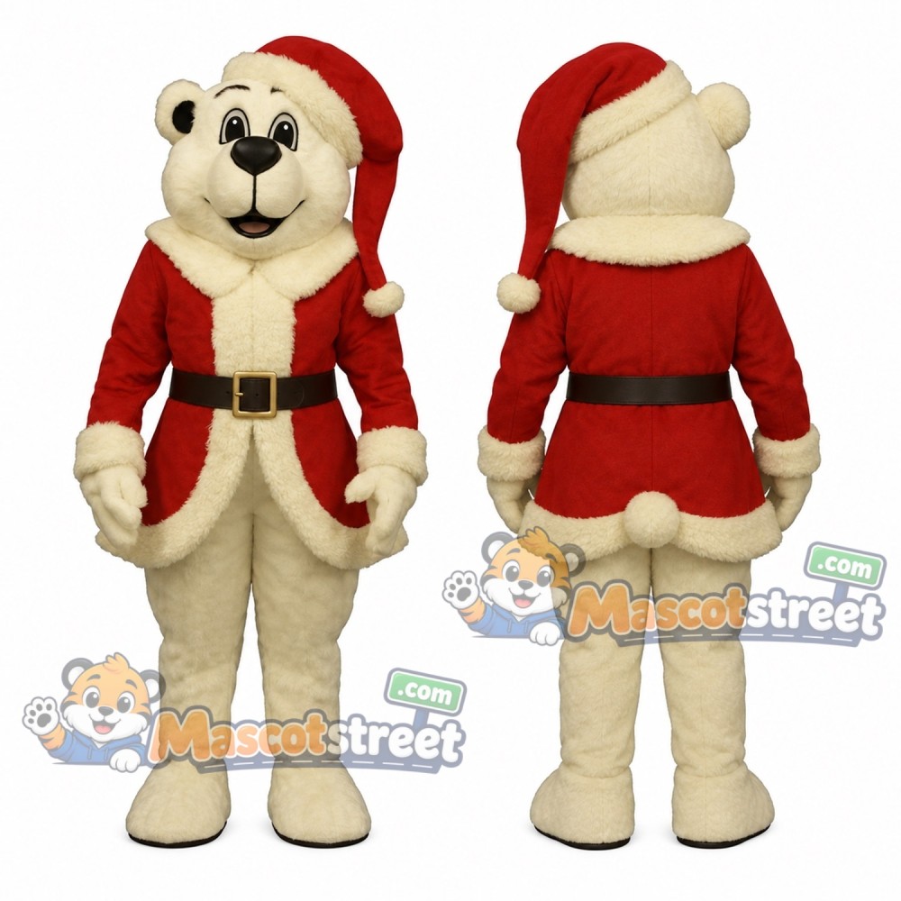 Cream Christmas Bear Mascot Costume with Red Santa Jacket Cream Christmas Bear Mascot Costume with Red Santa Jacket