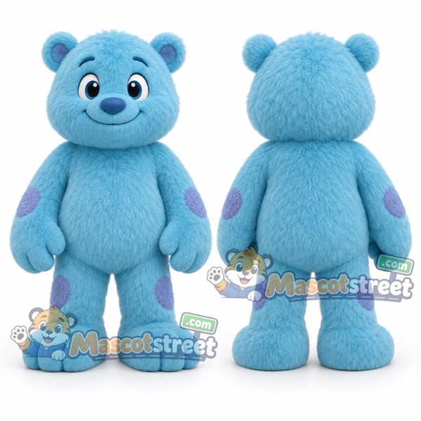 Blue Bear Mascot Costume with Purple Spots