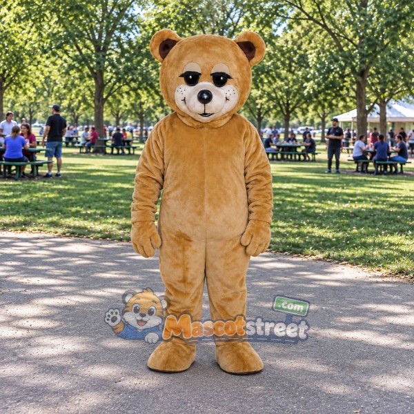 Tan Bear Mascot Costume with White Belly