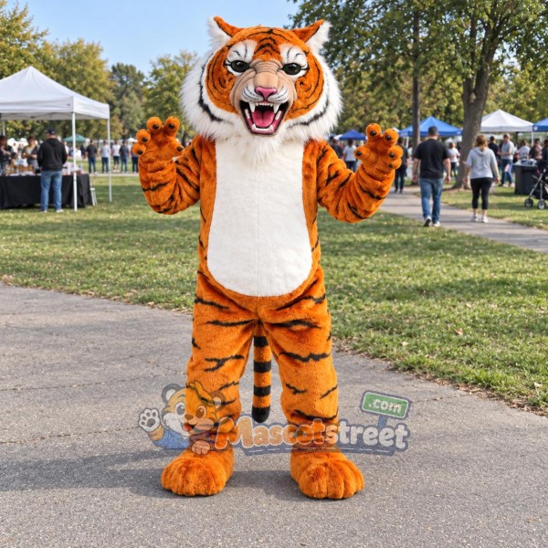 Orange Tiger Mascot Costume with White Belly