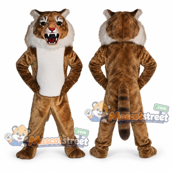 Brown Wildcat Mascot Costume with White Belly