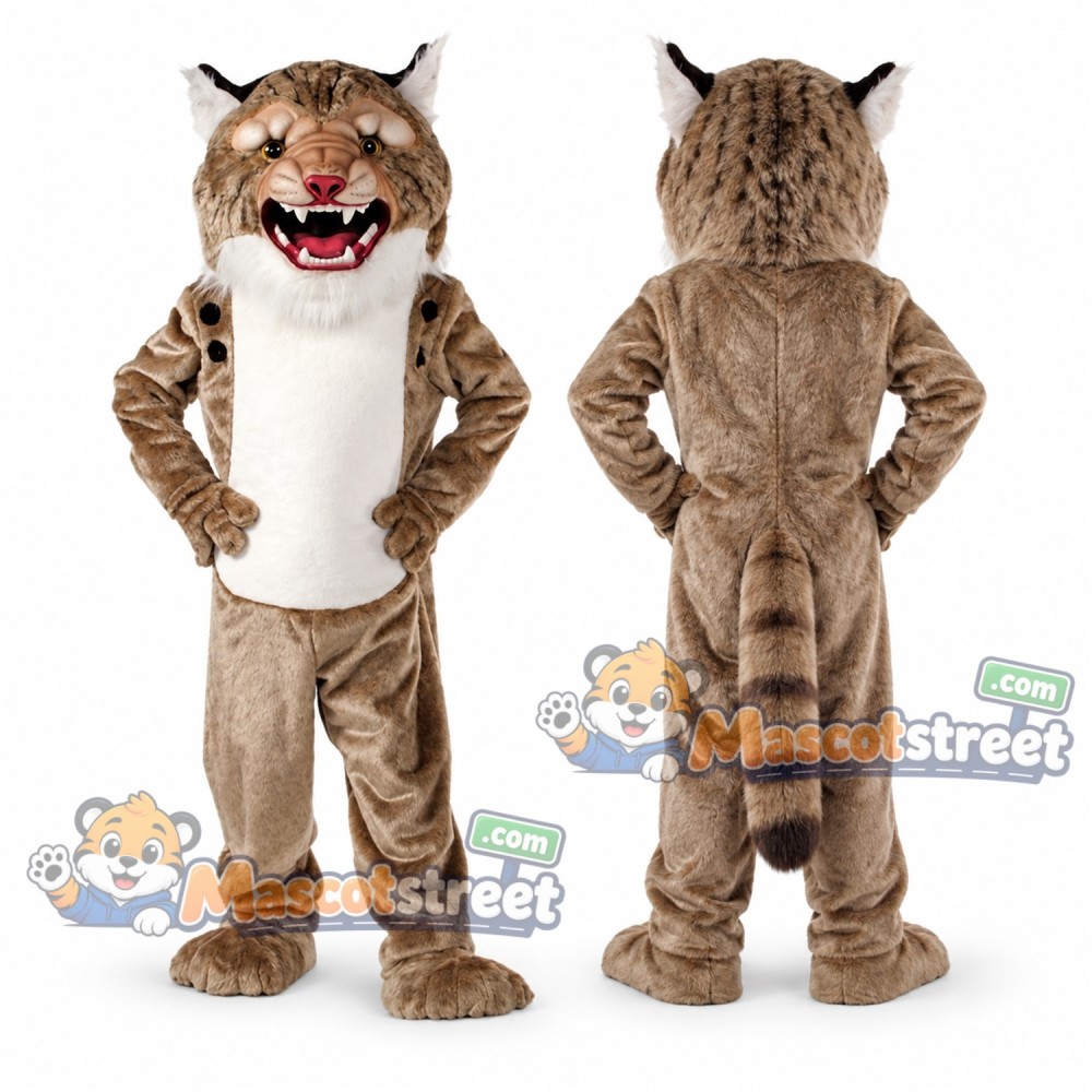 Gray Lynx Mascot Costume with White Belly