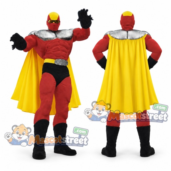 Superhero Mascot Costume with Red Suit and Yellow Cape