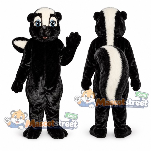 Black and White Skunk Mascot Costume with White Forehead Stripe
