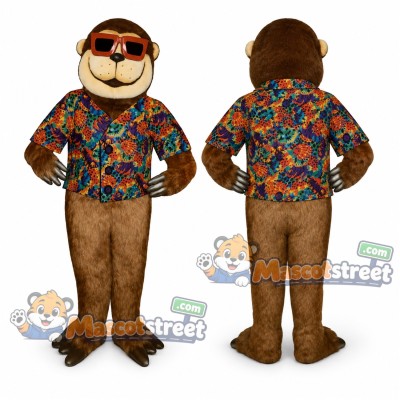 Brown Ape Mascot Costume with Floral Shirt and Sunglasses