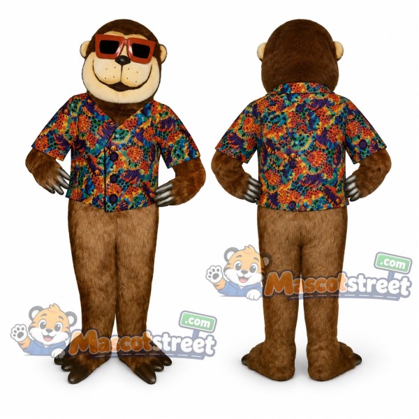 Brown Ape Mascot Costume with Floral Shirt and Sunglasses