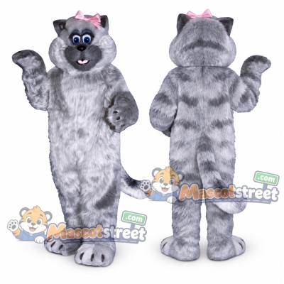 Gray Cat Mascot Costume with Pink Bow