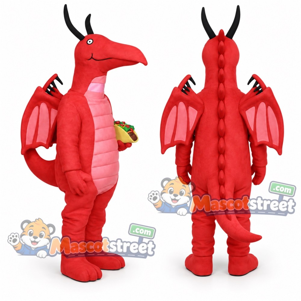 Red Dragon Mascot Costume with Black Horns Red Dragon Mascot Costume with Black Horns