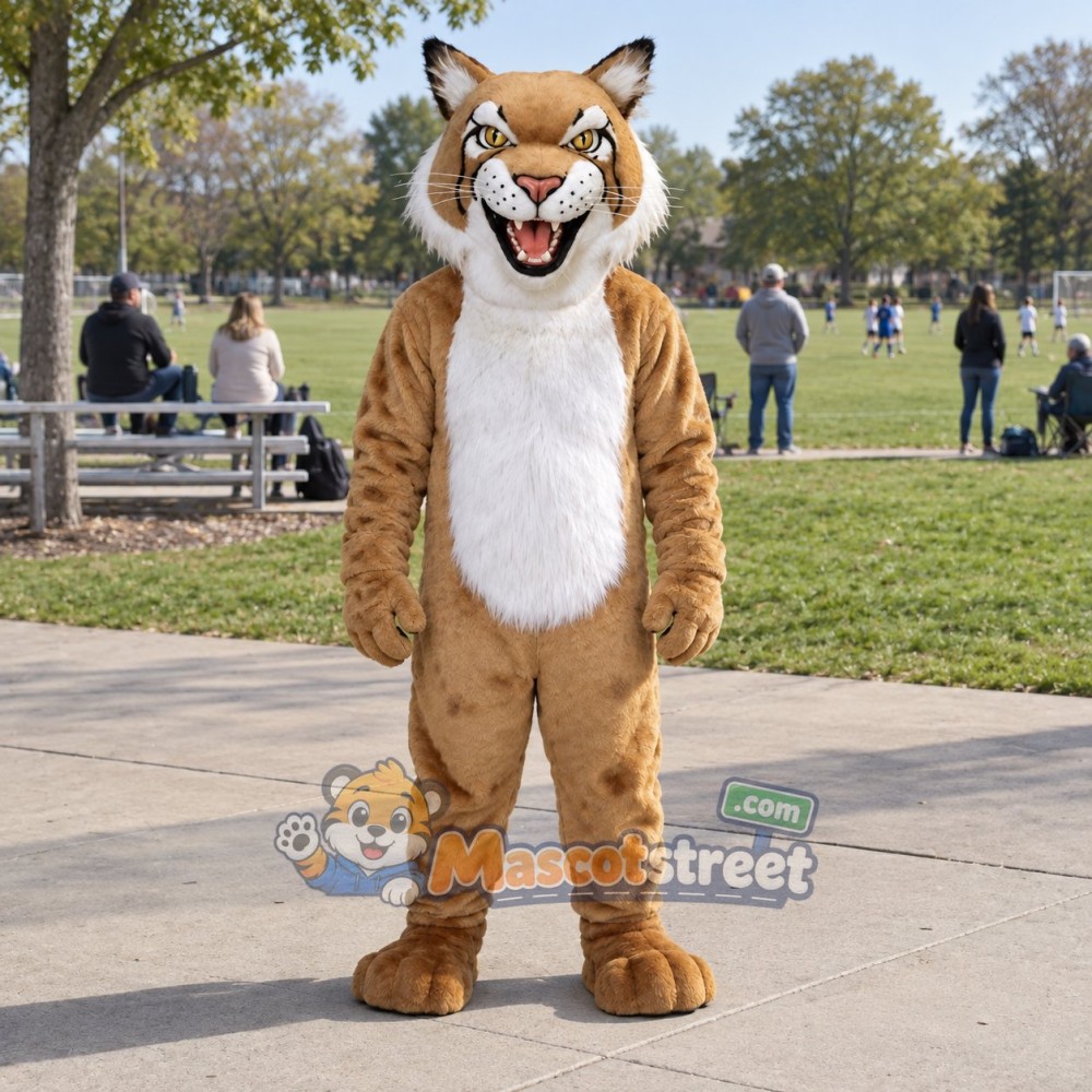 Tan Bobcat Mascot Costume with White Belly Tan Bobcat Mascot Costume with White Belly