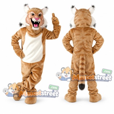 Tan Wildcat Mascot Costume with Cream Belly