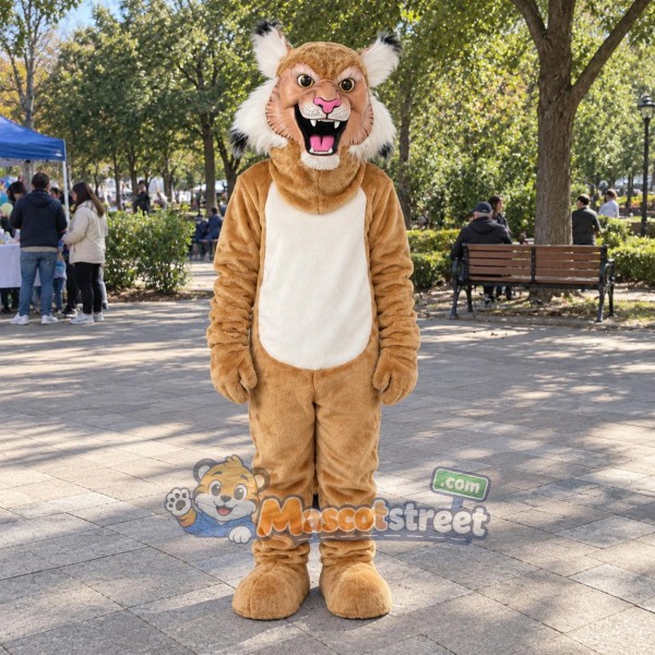 Tan Wildcat Mascot Costume with Cream Belly