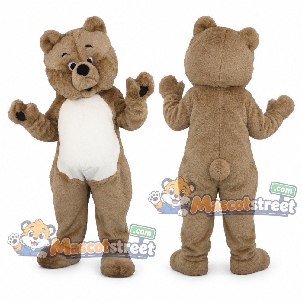 Tan Teddy Bear Mascot Costume with White Belly