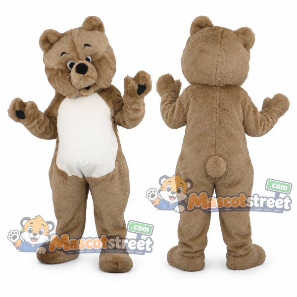 Tan Teddy Bear Mascot Costume with White Belly