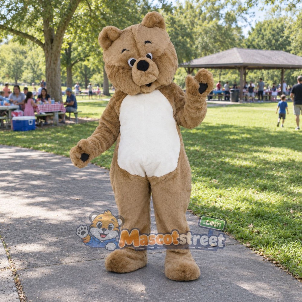 Tan Teddy Bear Mascot Costume with White Belly Tan Teddy Bear Mascot Costume with White Belly