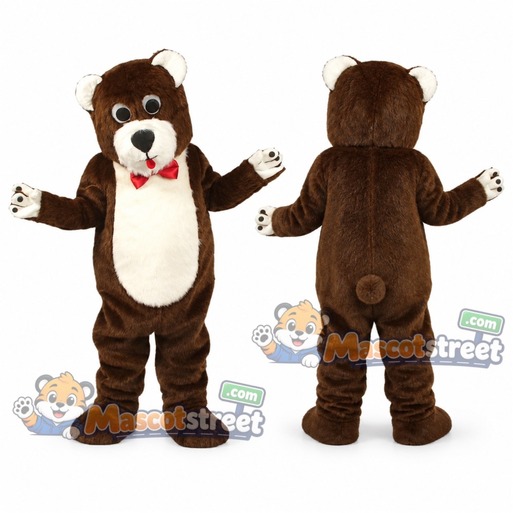 Brown Teddy Bear Mascot Costume with Red Bow Tie Brown Teddy Bear Mascot Costume with Red Bow Tie