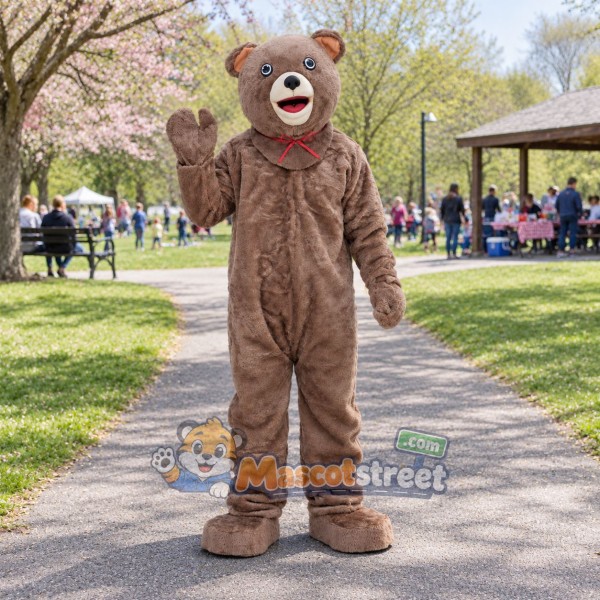 Gray-Brown Teddy Bear Mascot Costume with Red Bow Tie Gray-Brown Teddy Bear Mascot Costume with Red Bow Tie
