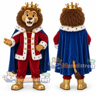 Lion King Mascot Costume with Crown and Blue Cape