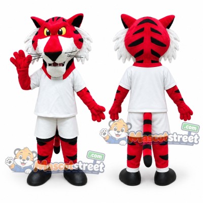 Red Tiger Mascot Costume with White Football Uniform Red Tiger Mascot Costume with White Football Uniform