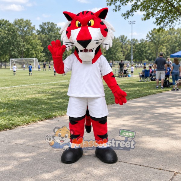 Red Tiger Mascot Costume with White Football Uniform