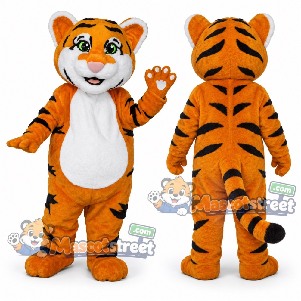 Orange Tiger Cub Mascot Costume with White Belly Orange Tiger Cub Mascot Costume with White Belly