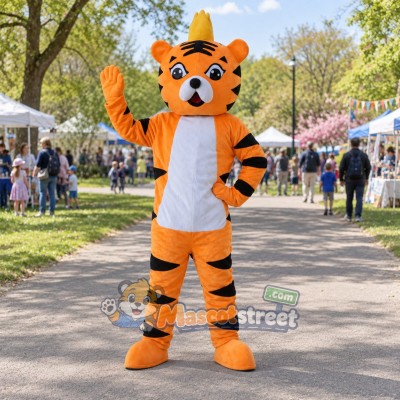 Orange Tiger Mascot Costume with Gray Belly