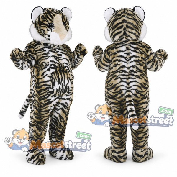 White Tiger Mascot Costume with Black Stripes
