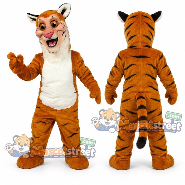 Orange Tiger Mascot Costume with Cream Chest