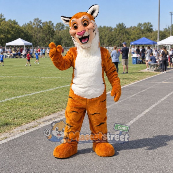 Orange Tiger Mascot Costume with Cream Chest