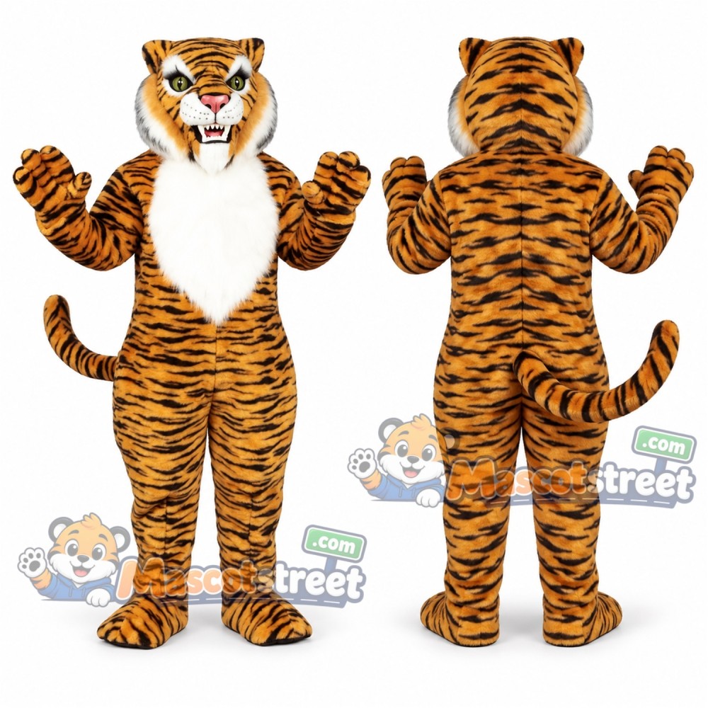 Orange Tiger Mascot Costume with White Belly
