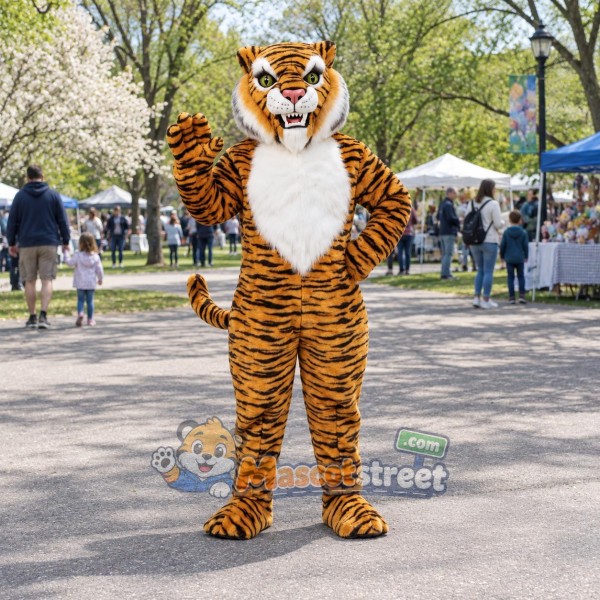 Orange Tiger Mascot Costume with White Belly