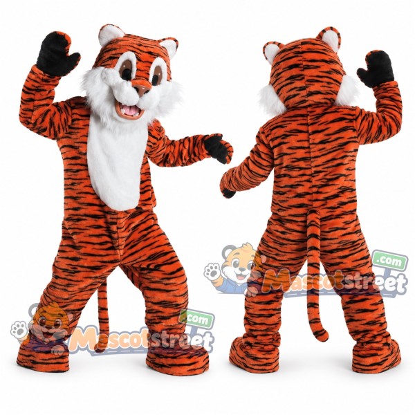 Red-Orange Tiger Mascot Costume with White Chest