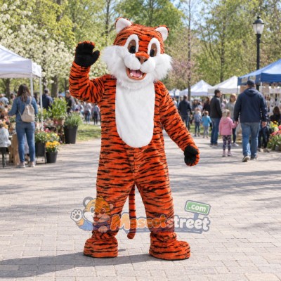 Red-Orange Tiger Mascot Costume with White Chest Red-Orange Tiger Mascot Costume with White Chest