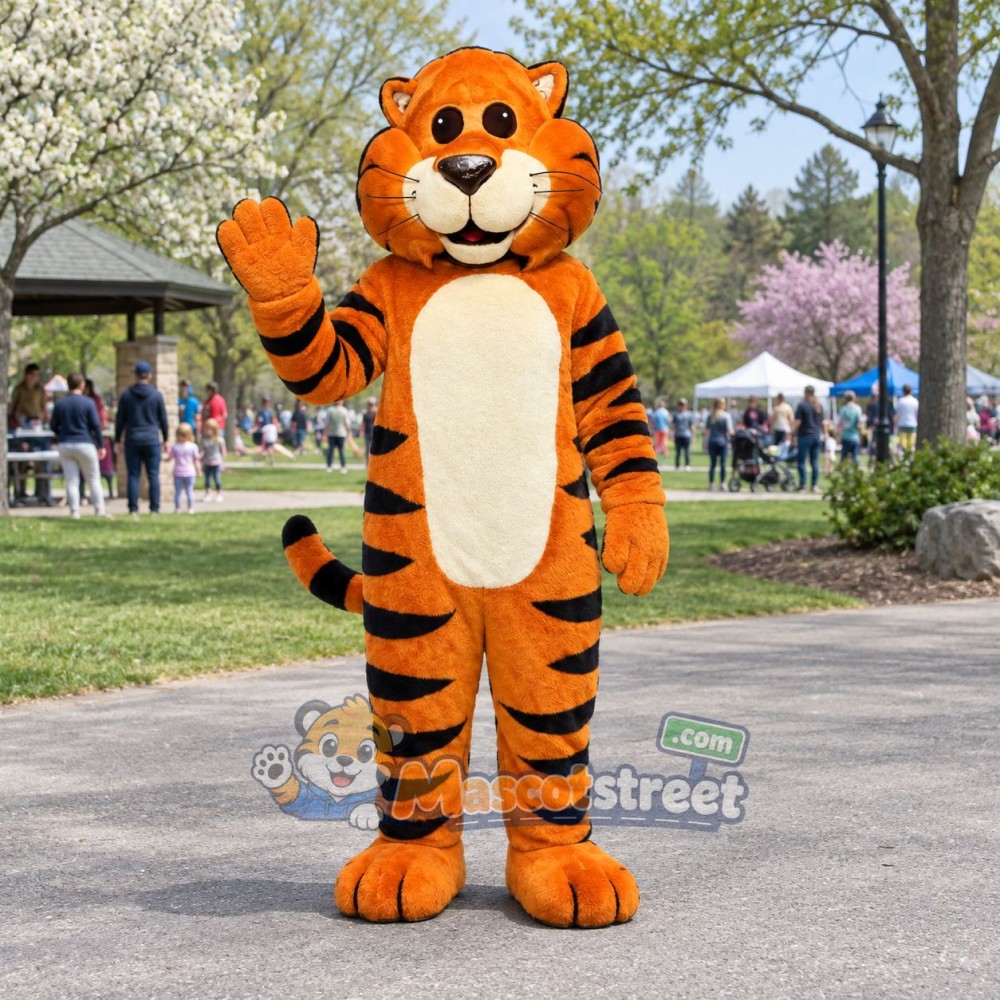 Orange Tiger Mascot Costume with Cream Belly