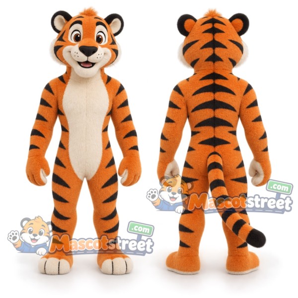 Orange Tiger Mascot Costume with Long Cream Belly