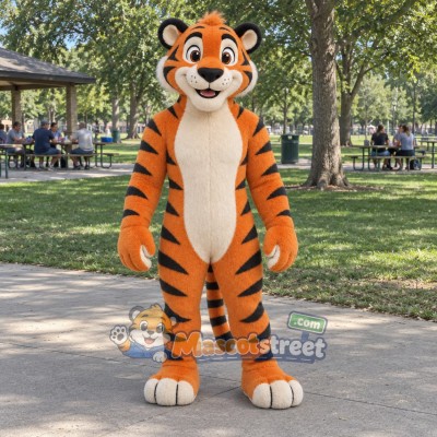 Orange Tiger Mascot Costume with Long Cream Belly Orange Tiger Mascot Costume with Long Cream Belly